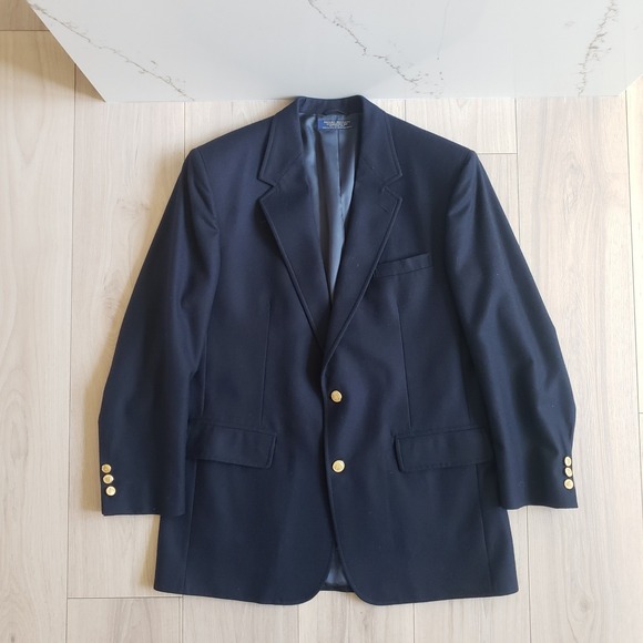 Brooks Brothers Blazer Mens 42L Navy Vintage Gold Buttons Union Made in USA